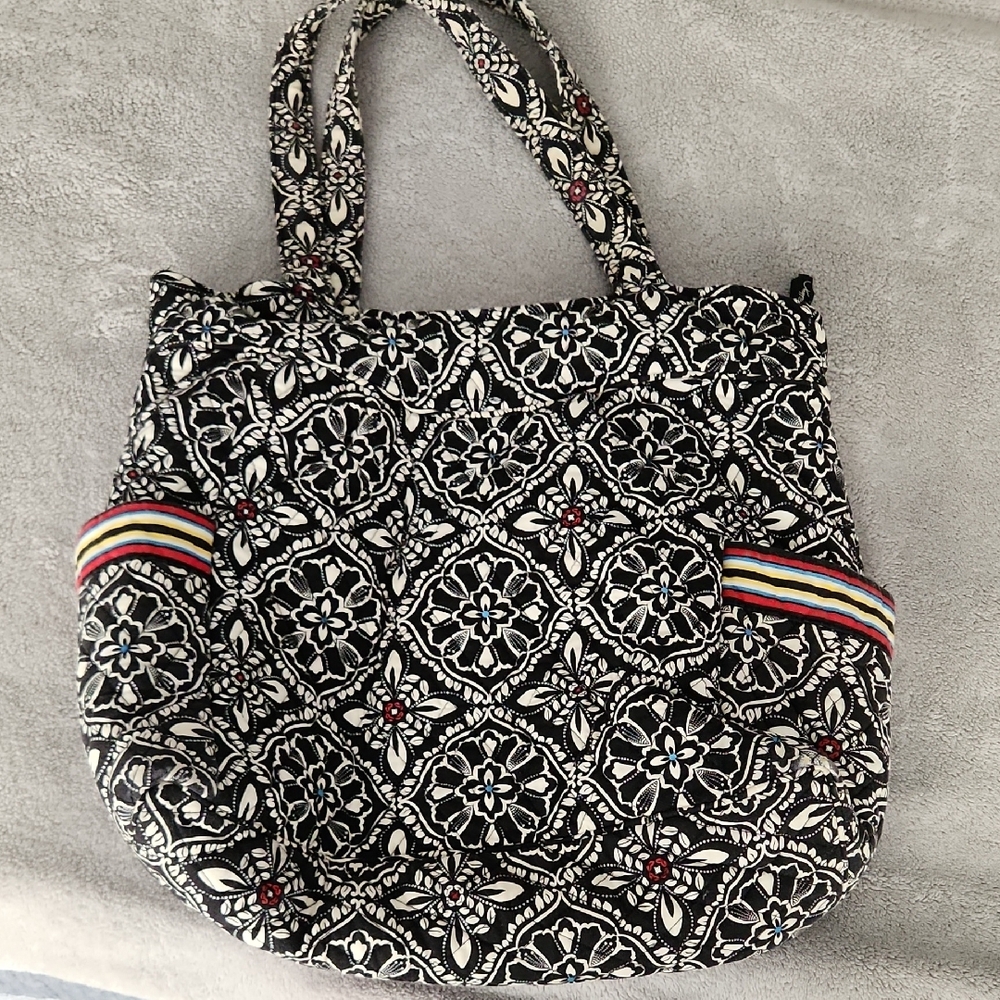 Floral Black and White Tote Bag